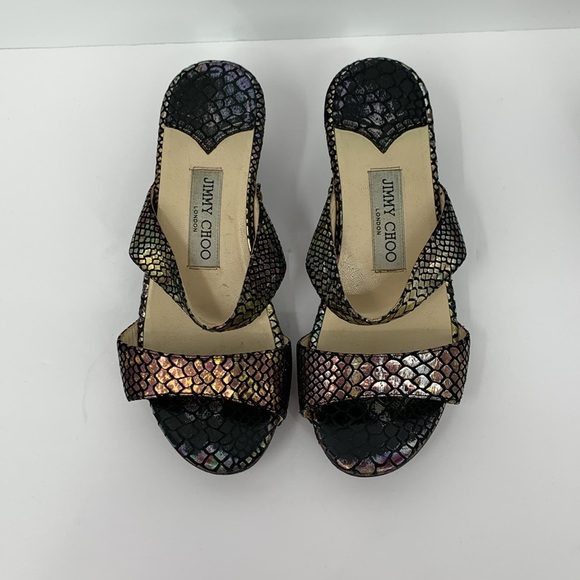 Jimmy Choo Kershaw slide double strap sandal shoe clog metallic snake wood 36 6 - Picture 4 of 6